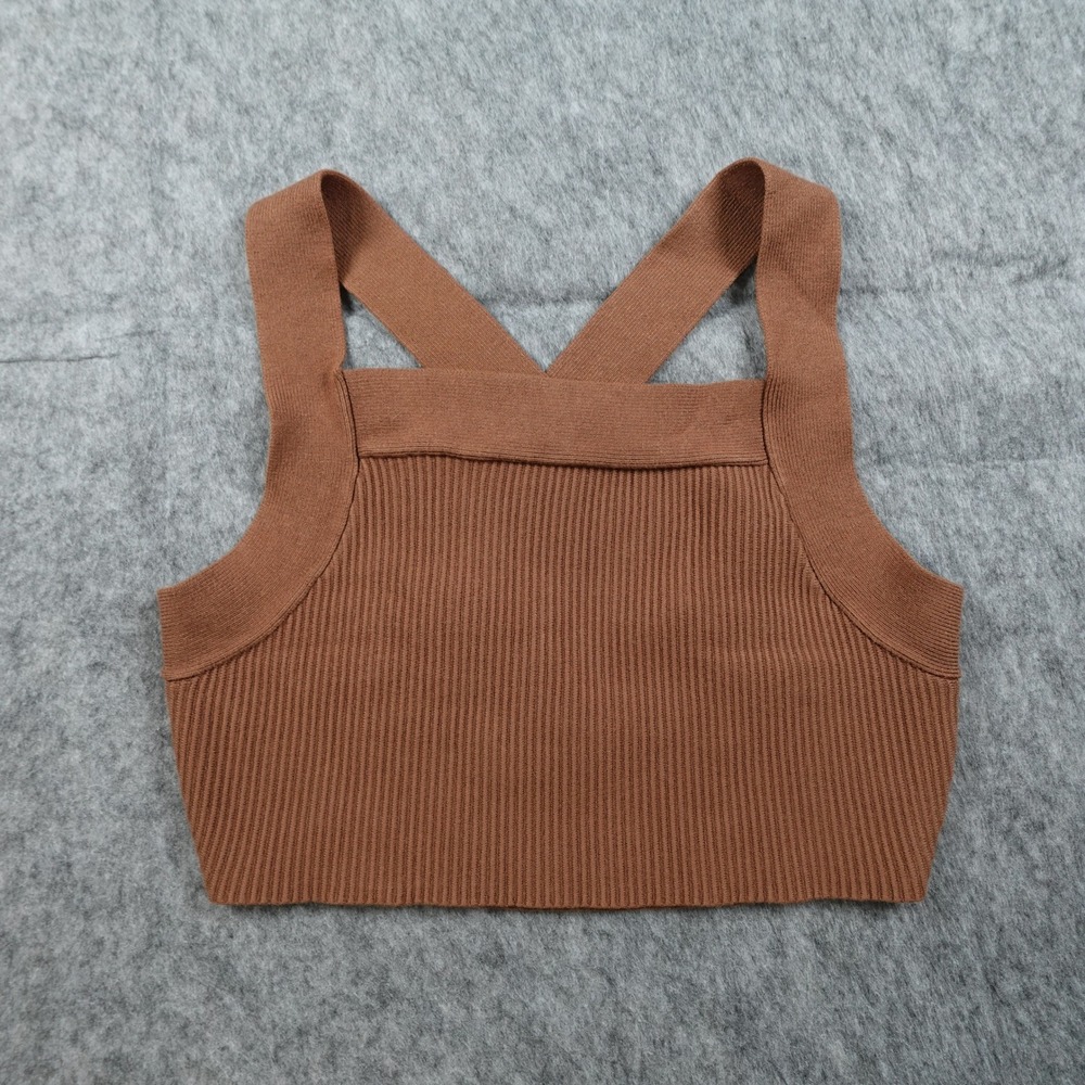 House of Harlow 1960‎ Top Women Small Brown Ribbed Knit Cropped Crossback Straps